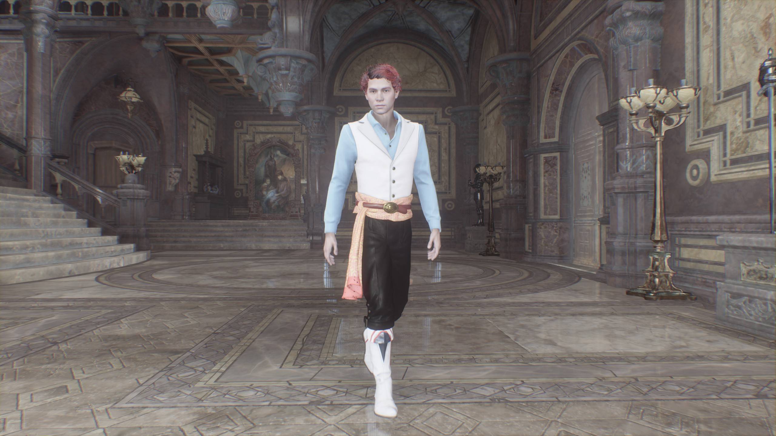 Sebastian turns the whole DADA tower into a runway for this shot. He is NOT letting anybody outdo him with this little "supermodel" walk he has going on & that ambition that Slytherin house is known for shows in it.