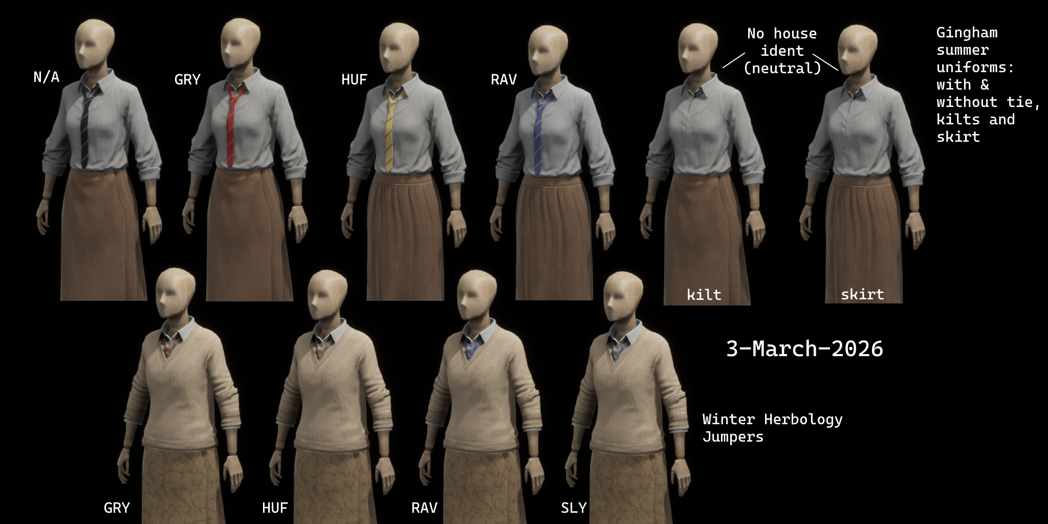 Extra Jumpers, Uniforms and Glasses